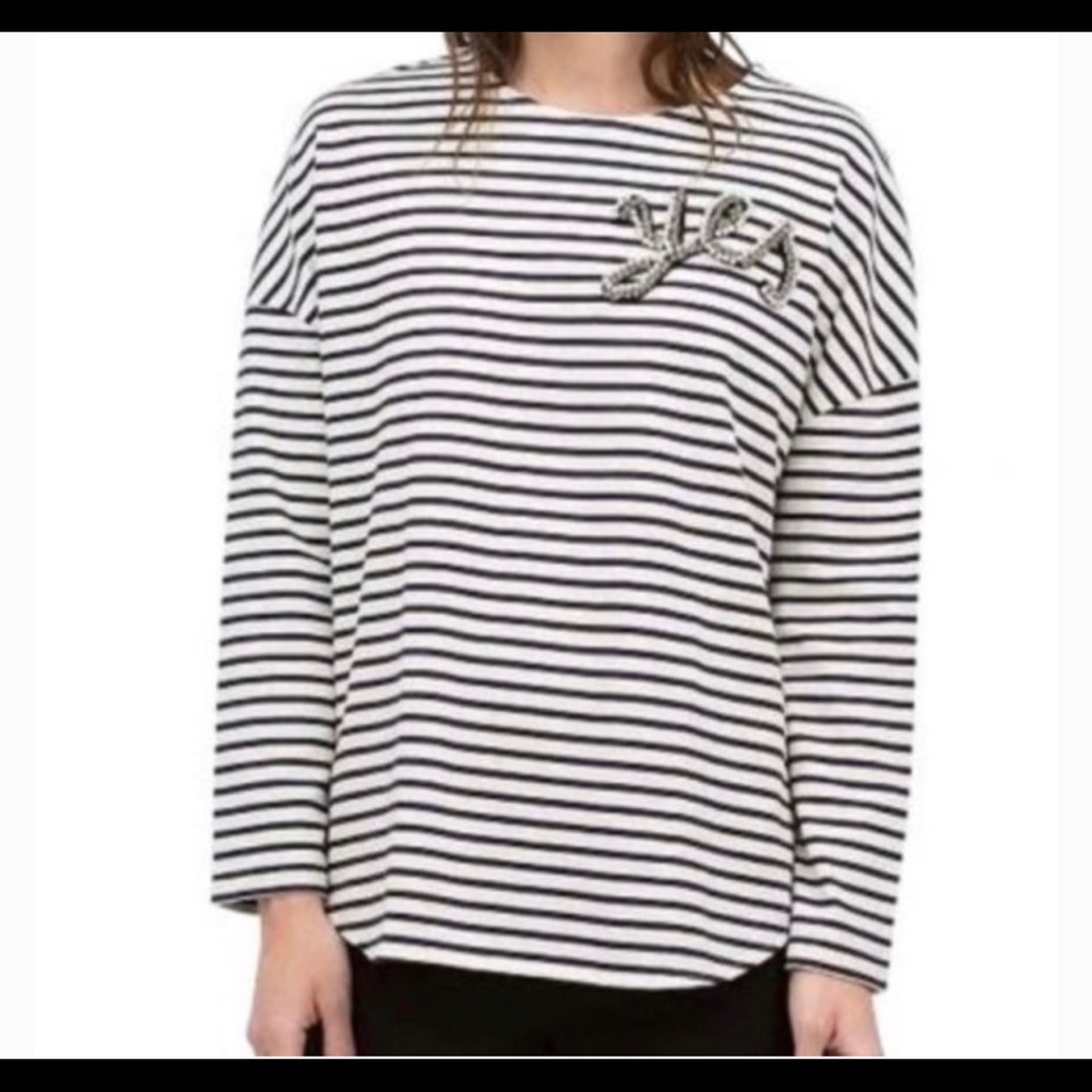 Zara Trafaluc Striped High Lo Embellished Top​